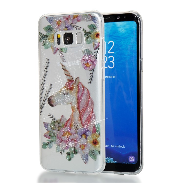 Clear IMD Glitter Powder Patterned TPU Phone Accessory Casing for Samsung Galaxy S8 Plus SM-G955 - Sleeping Unicorn-1