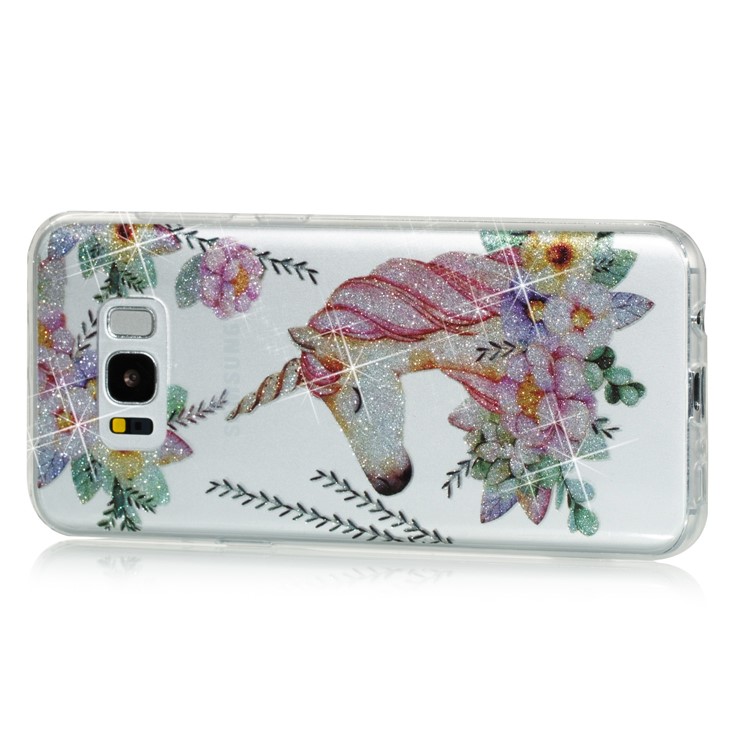 Clear IMD Glitter Powder Patterned TPU Phone Accessory Casing for Samsung Galaxy S8 Plus SM-G955 - Sleeping Unicorn-2