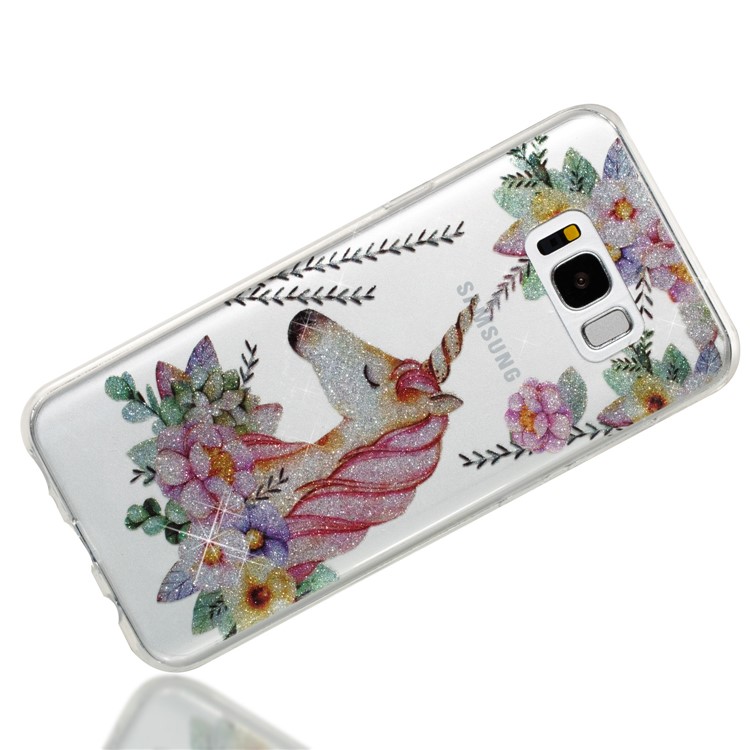 Clear IMD Glitter Powder Patterned TPU Phone Accessory Casing for Samsung Galaxy S8 Plus SM-G955 - Sleeping Unicorn-3