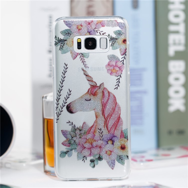 Clear IMD Glitter Powder Patterned TPU Phone Accessory Casing for Samsung Galaxy S8 Plus SM-G955 - Sleeping Unicorn-4