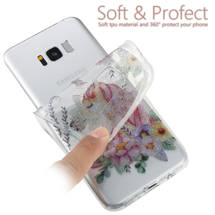 Clear IMD Glitter Powder Patterned TPU Phone Accessory Casing for Samsung Galaxy S8 Plus SM-G955 - Sleeping Unicorn-6