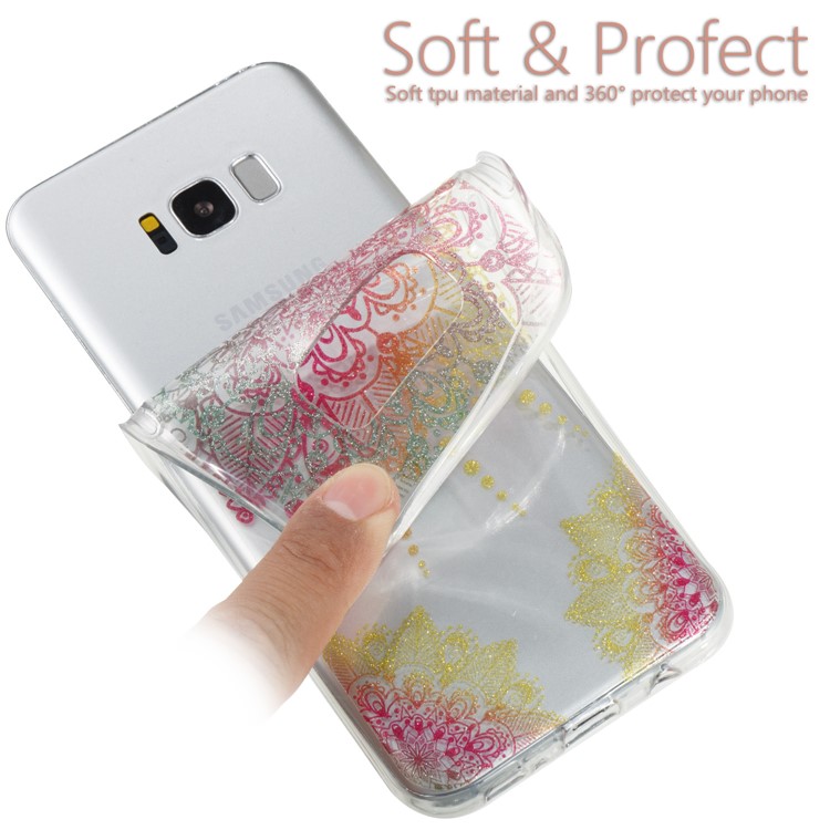 Clear IMD Glitter Powder Patterned TPU Phone Accessory Casing Shell for Samsung Galaxy S8 Plus SM-G955 - Mandala-6