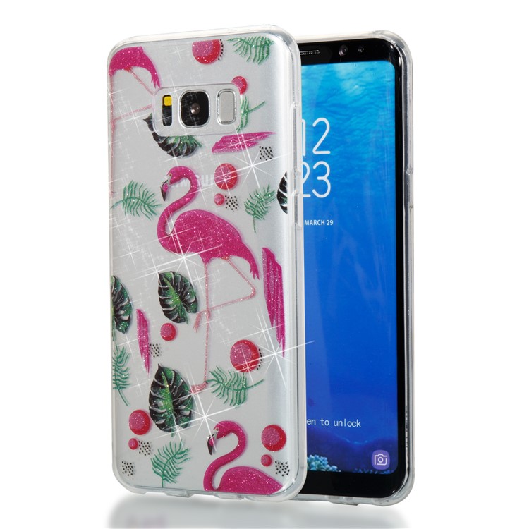 Clear IMD Glitter Powder Patterned TPU Mobile Cover for Samsung Galaxy S8 Plus SM-G955 - Flamingo-1