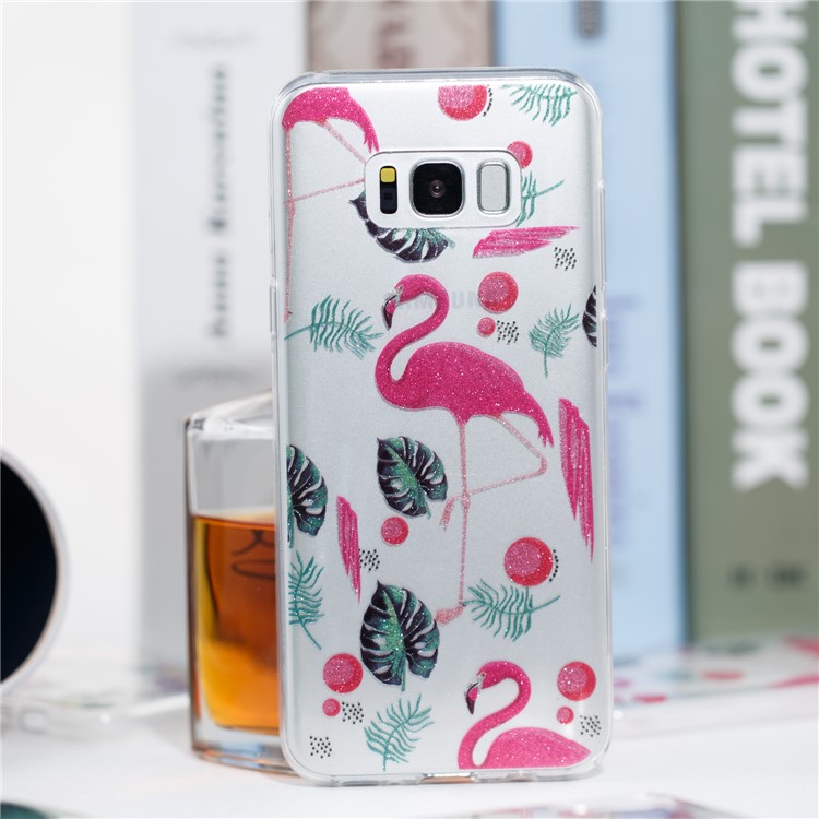 Clear IMD Glitter Powder Patterned TPU Mobile Cover for Samsung Galaxy S8 Plus SM-G955 - Flamingo-4