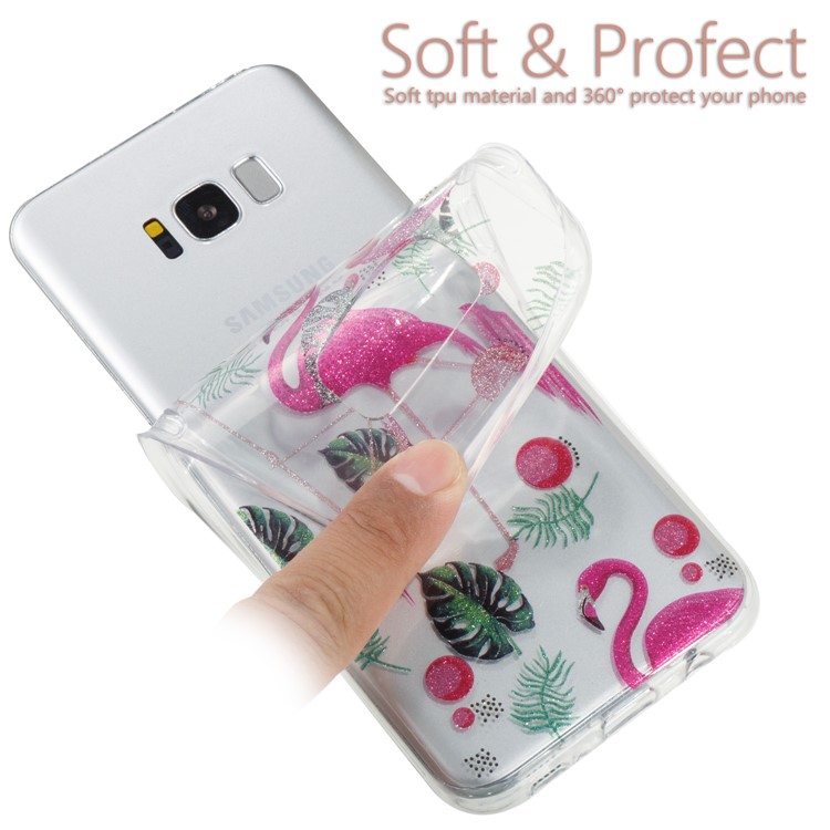 Clear IMD Glitter Powder Patterned TPU Mobile Cover for Samsung Galaxy S8 Plus SM-G955 - Flamingo-6