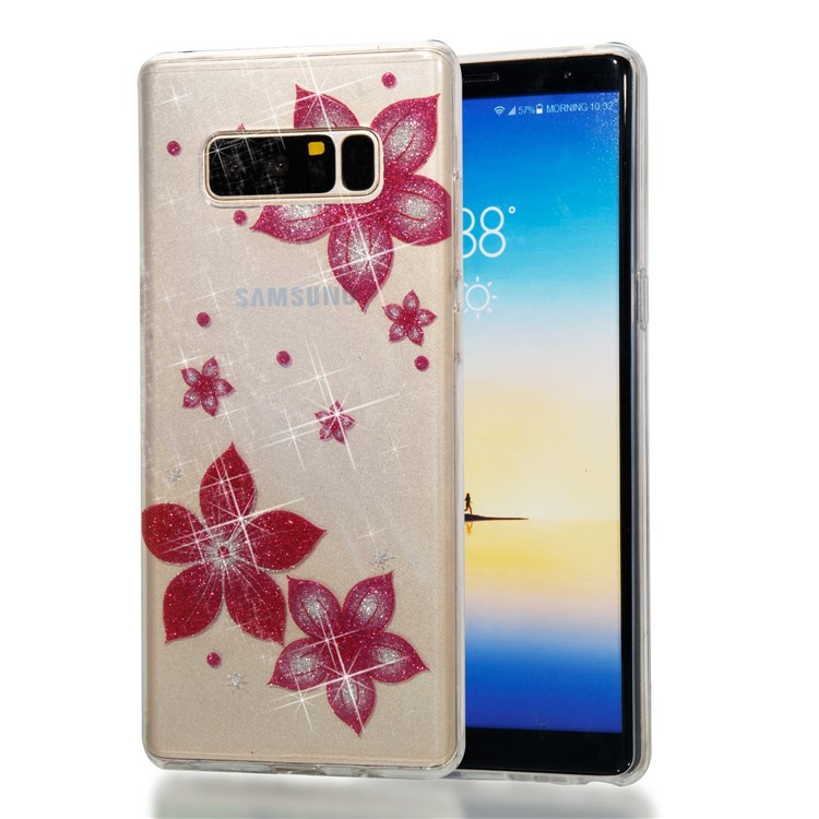 IMD Glitter Powder TPU Mobile Phone Case for Samsung Galaxy Note 8 SM-N950 - Red Flower-1