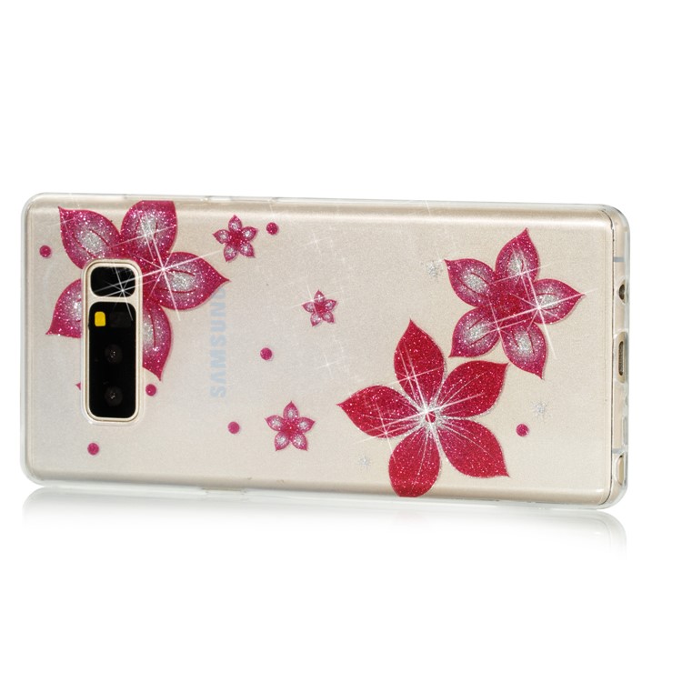 IMD Glitter Powder TPU Mobile Phone Case for Samsung Galaxy Note 8 SM-N950 - Red Flower-5
