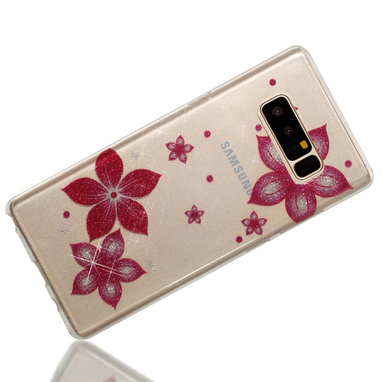 IMD Glitter Powder TPU Mobile Phone Case for Samsung Galaxy Note 8 SM-N950 - Red Flower-7