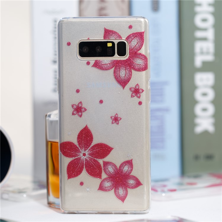 IMD Glitter Powder TPU Mobile Phone Case for Samsung Galaxy Note 8 SM-N950 - Red Flower-9