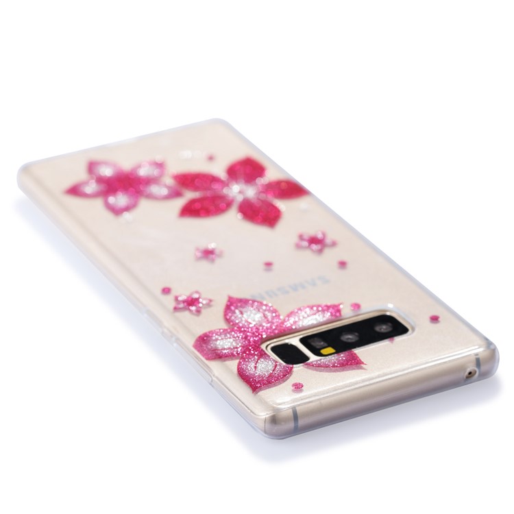 IMD Glitter Powder TPU Mobile Phone Case for Samsung Galaxy Note 8 SM-N950 - Red Flower-11
