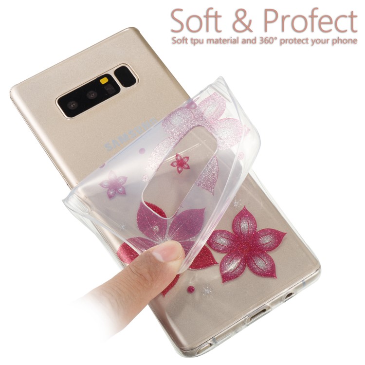 IMD Glitter Powder TPU Mobile Phone Case for Samsung Galaxy Note 8 SM-N950 - Red Flower-13