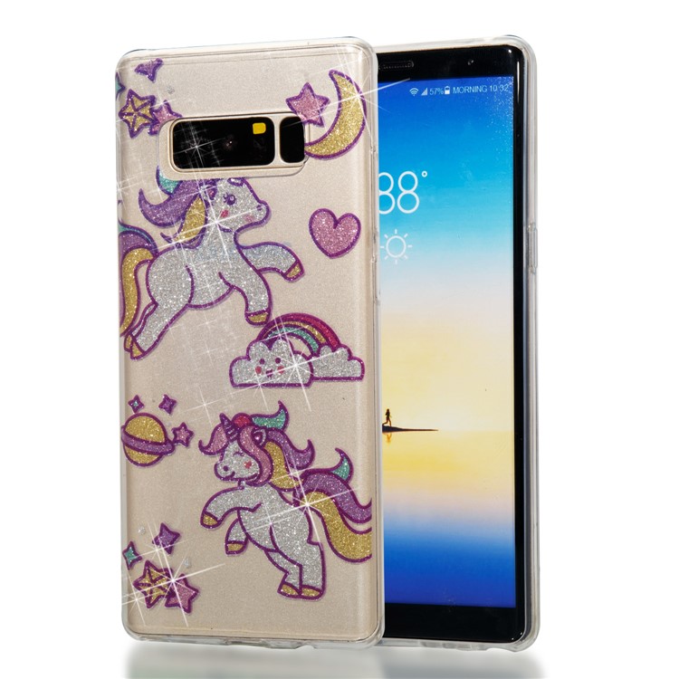 IMD Glitter Powder TPU Phone Cover for Samsung Galaxy Note 8 SM-N950 - Adorable Unicorns-1