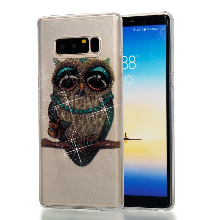 IMD Glitter Powder TPU Mobile Cover for Samsung Galaxy Note 8 SM-N950 - Owl Pattern-1