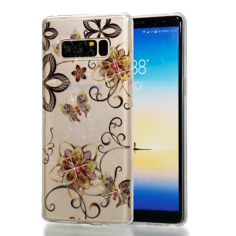 IMD Glitter Powder TPU Protective Phone Casing for Samsung Galaxy Note 8 SM-N950 - Flowers and Butterflies-1