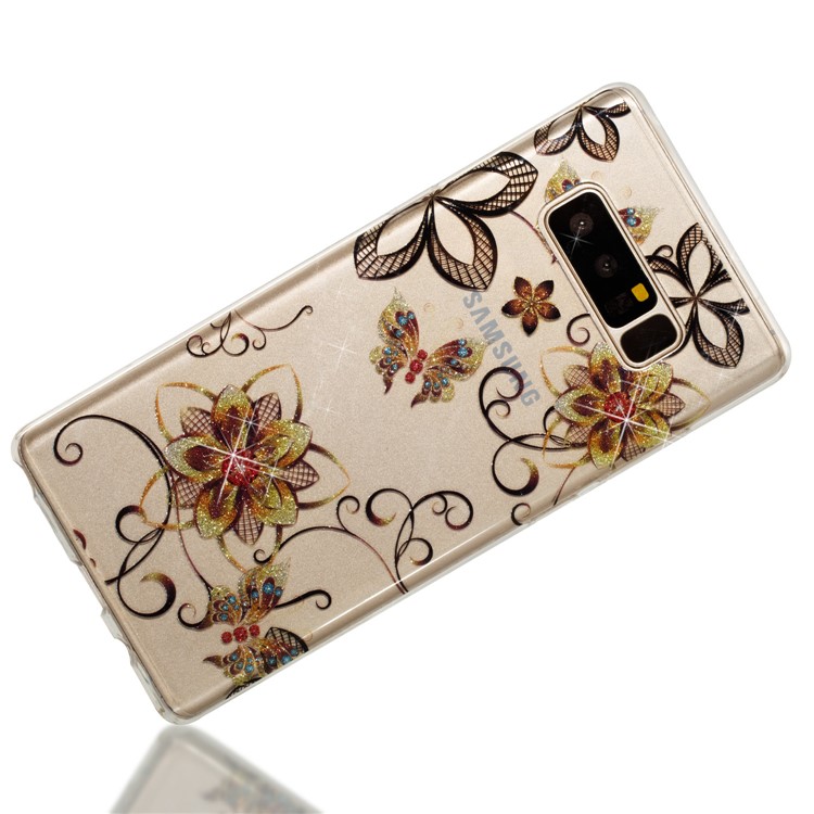IMD Glitter Powder TPU Protective Phone Casing for Samsung Galaxy Note 8 SM-N950 - Flowers and Butterflies-5