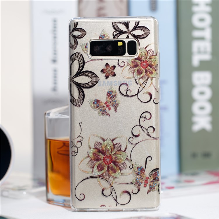 IMD Glitter Powder TPU Protective Phone Casing for Samsung Galaxy Note 8 SM-N950 - Flowers and Butterflies-7