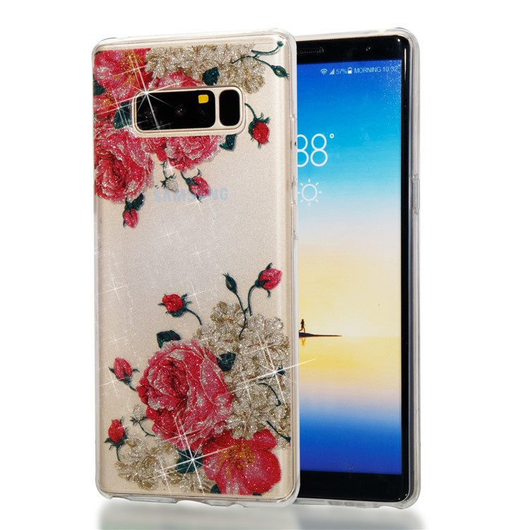 IMD Glitter Powder TPU Protection Mobile Cover Shell for Samsung Galaxy Note 8 SM-N950 - Blooming Flowers-1