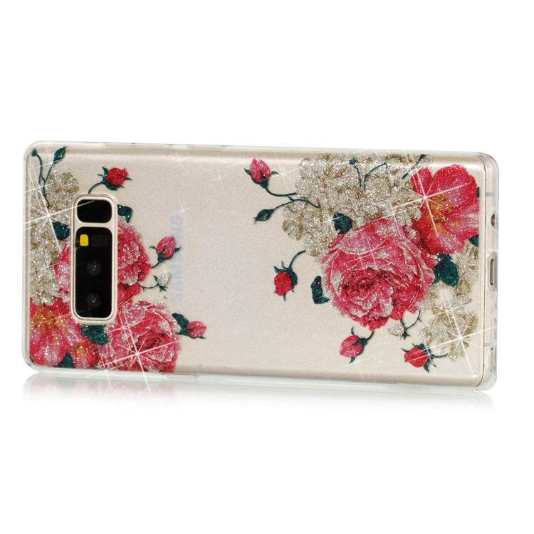 IMD Glitter Powder TPU Protection Mobile Cover Shell for Samsung Galaxy Note 8 SM-N950 - Blooming Flowers-2