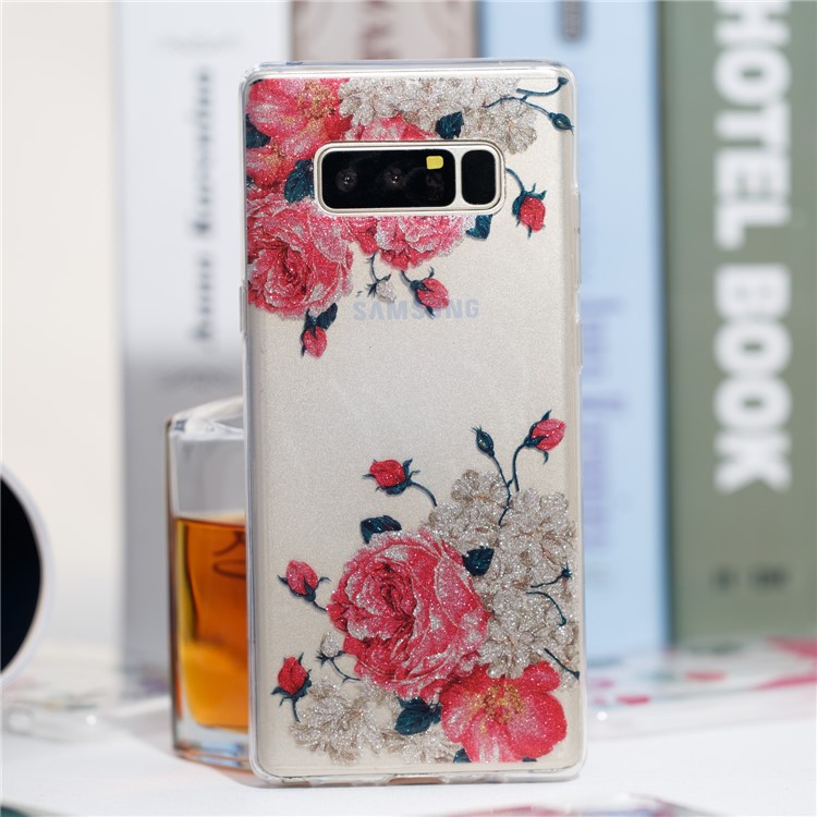 IMD Glitter Powder TPU Protection Mobile Cover Shell for Samsung Galaxy Note 8 SM-N950 - Blooming Flowers-4