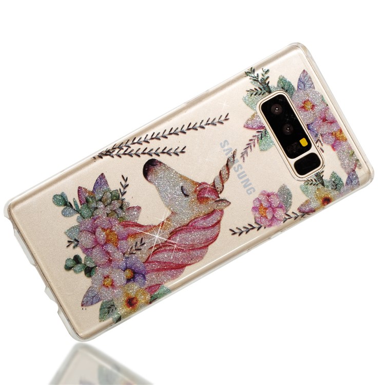 IMD Glitter Powder TPU Phone Case Accessory for Samsung Galaxy Note 8 SM-N950 - Unicorn and Flower Pattern-5