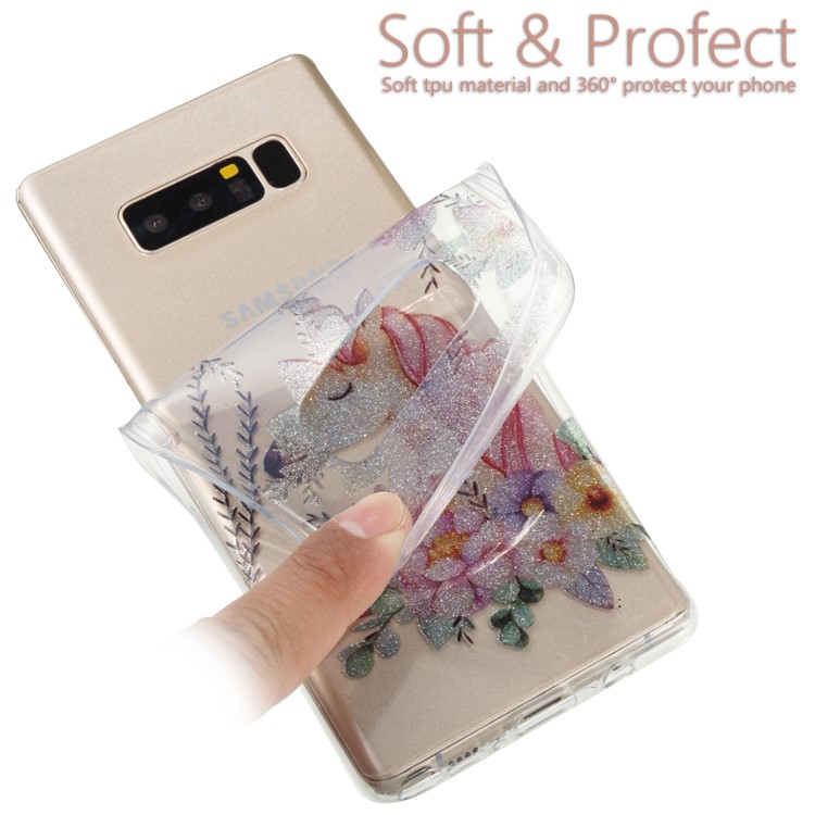 IMD Glitter Powder TPU Phone Case Accessory for Samsung Galaxy Note 8 SM-N950 - Unicorn and Flower Pattern-11