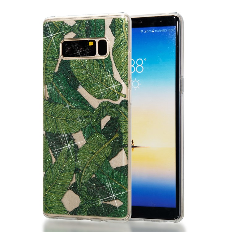 IMD Glitter Powder TPU Soft Case for Samsung Galaxy Note 8 SM-N950 - Green Leaves-1