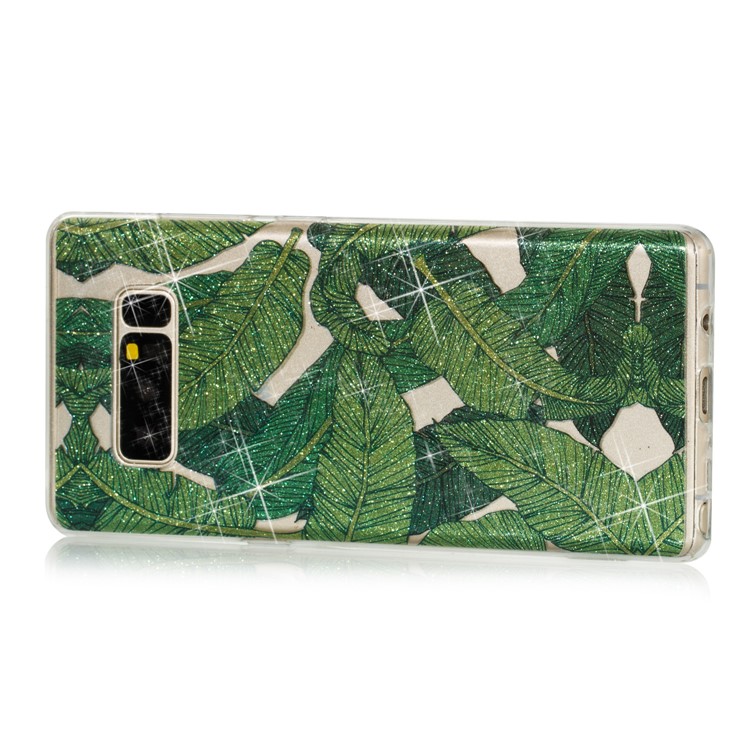 IMD Glitter Powder TPU Soft Case for Samsung Galaxy Note 8 SM-N950 - Green Leaves-2