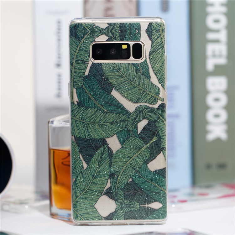 IMD Glitter Powder TPU Soft Case for Samsung Galaxy Note 8 SM-N950 - Green Leaves-4