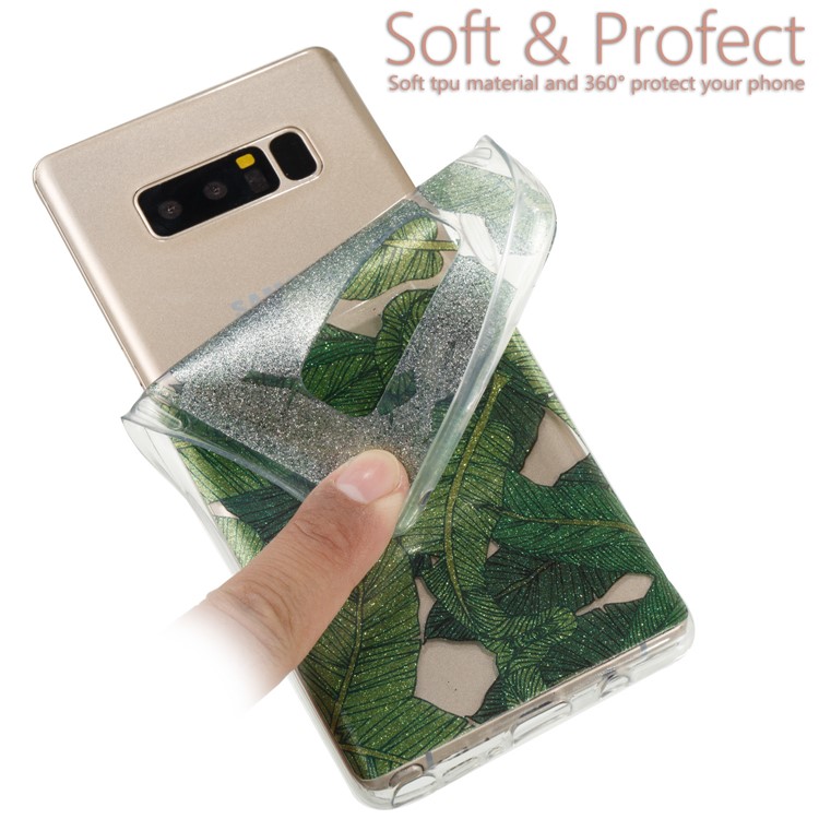 IMD Glitter Powder TPU Soft Case for Samsung Galaxy Note 8 SM-N950 - Green Leaves-6