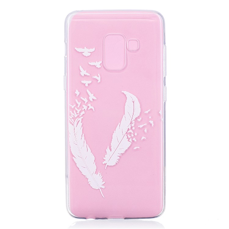 Embossed Pattern Printing Soft TPU Protective Cover for Samsung Galaxy A8 (2018) - White Feather-1