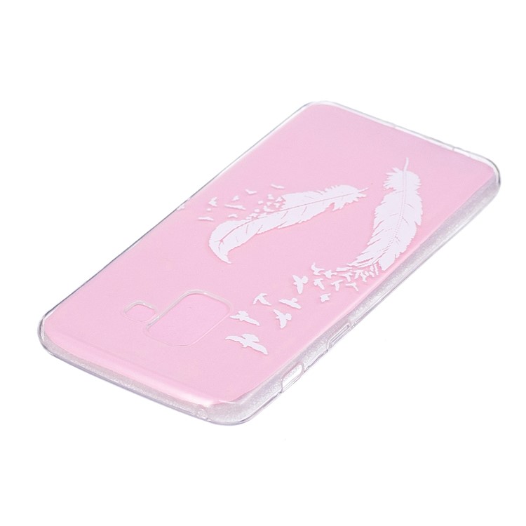 Embossed Pattern Printing Soft TPU Protective Cover for Samsung Galaxy A8 (2018) - White Feather-3
