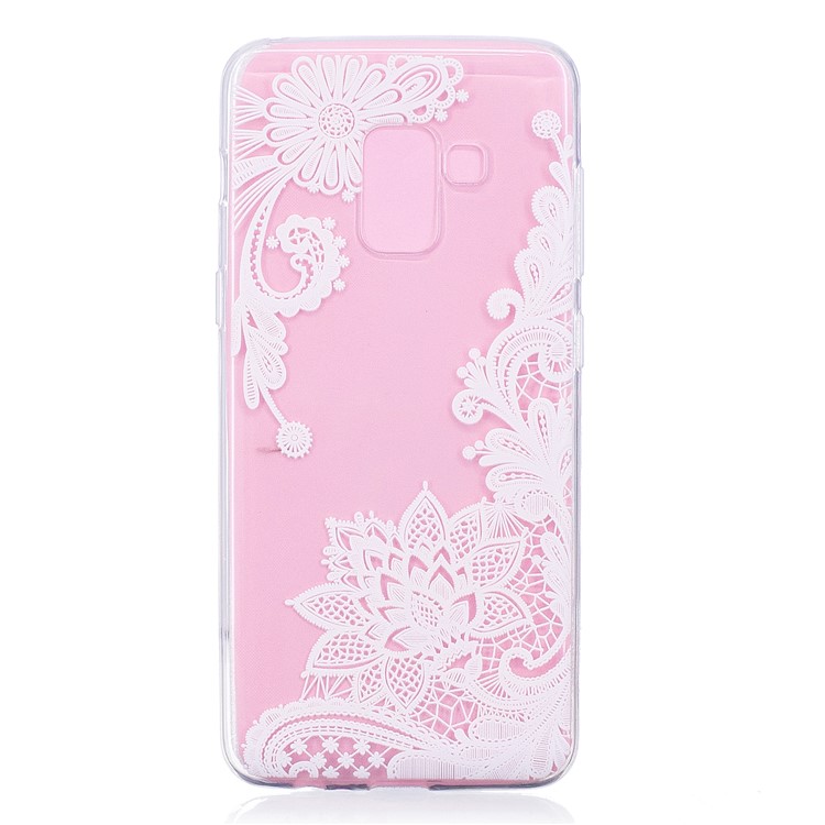 For Samsung Galaxy A8 (2018) Embossed Pattern Printing Flexible TPU Protective Cover - White Flower-1