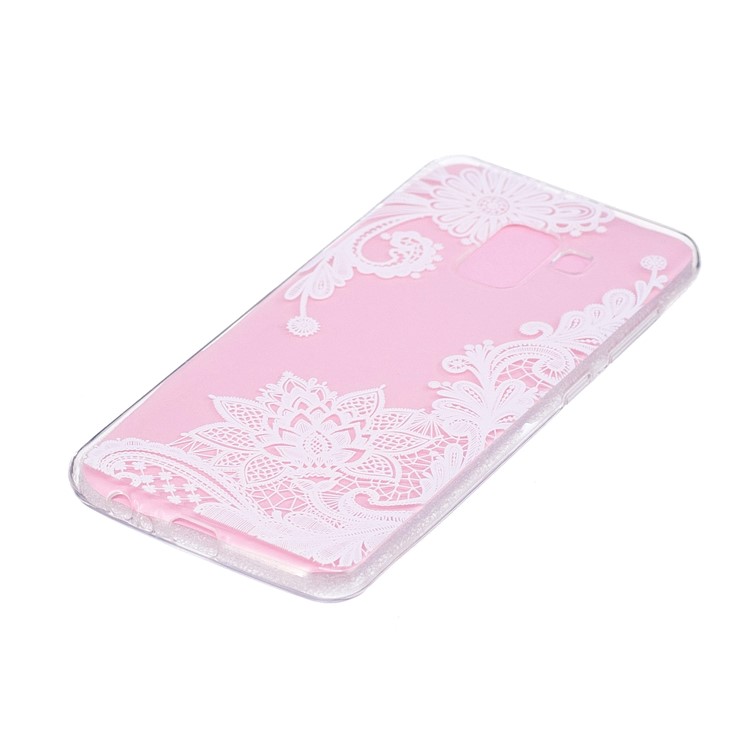 For Samsung Galaxy A8 (2018) Embossed Pattern Printing Flexible TPU Protective Cover - White Flower-2