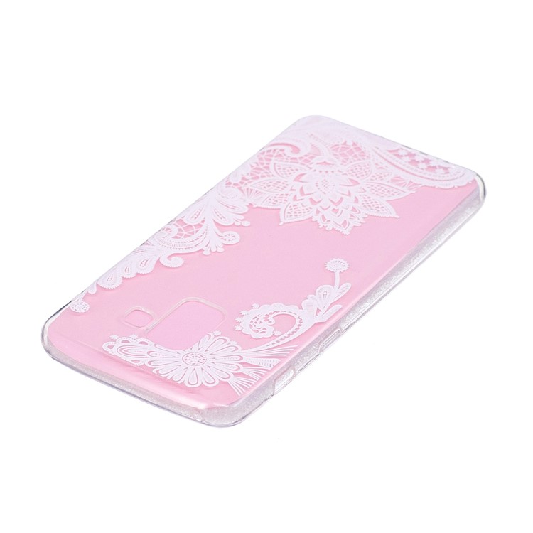 For Samsung Galaxy A8 (2018) Embossed Pattern Printing Flexible TPU Protective Cover - White Flower-3
