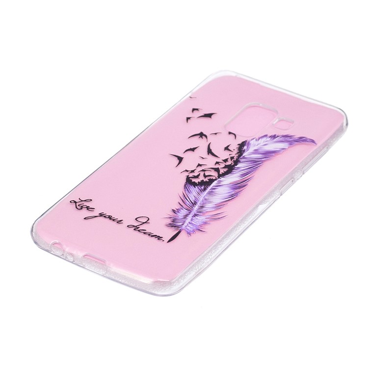 For Samsung Galaxy A8 (2018) Soft Embossed Pattern Printing TPU Mobile Cover Case - Feather and Birds-2
