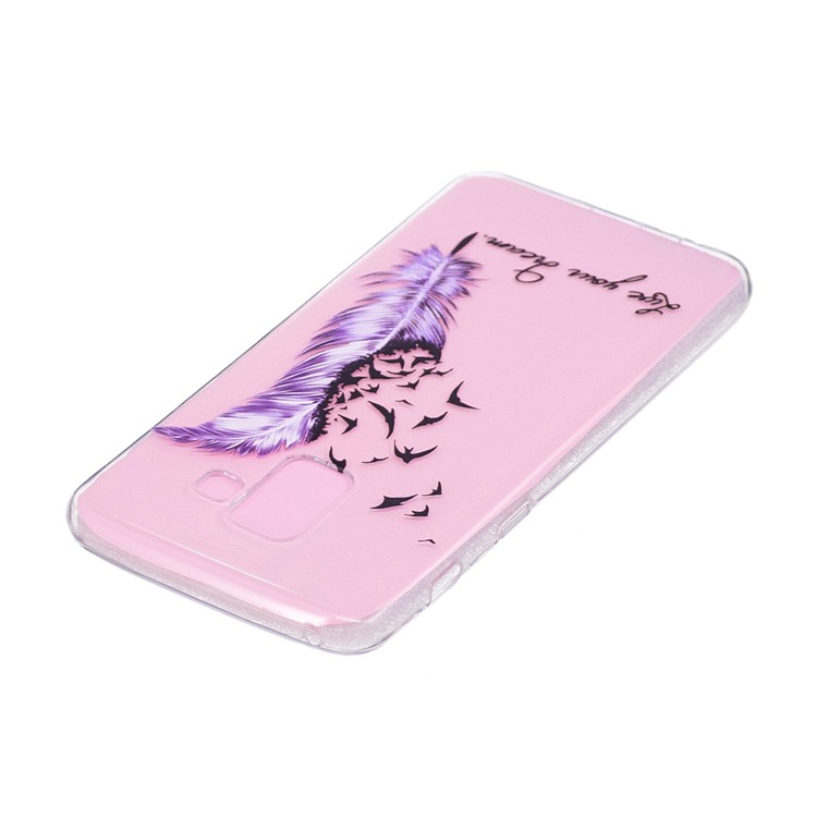 For Samsung Galaxy A8 (2018) Soft Embossed Pattern Printing TPU Mobile Cover Case - Feather and Birds-3