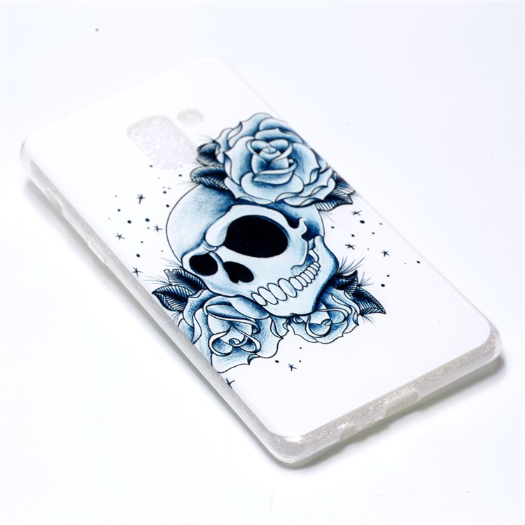 Pattern Printing Soft TPU Phone Cover for Samsung Galaxy A8+ (2018) - Skull and Flower-3