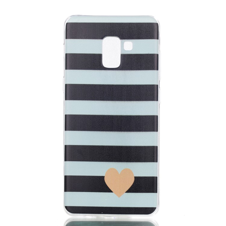 Pattern Printing Soft TPU Cellphone Case for Samsung Galaxy A8+ (2018) - Stripe and Heart-1