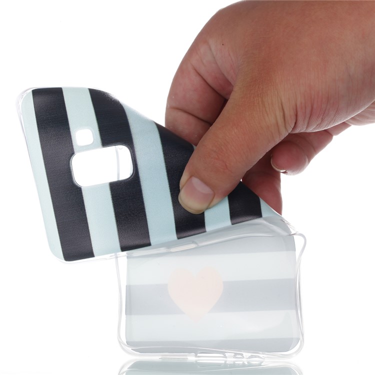 Pattern Printing Soft TPU Cellphone Case for Samsung Galaxy A8+ (2018) - Stripe and Heart-2