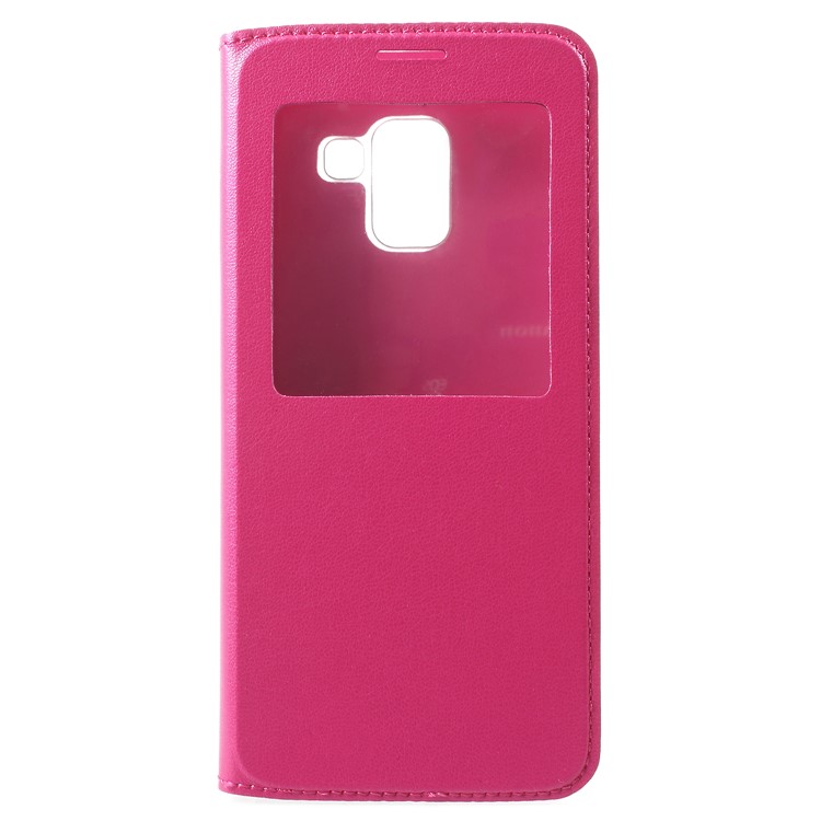 For Samsung Galaxy A8 (2018) View Window Leather Phone Cover - Rose-1