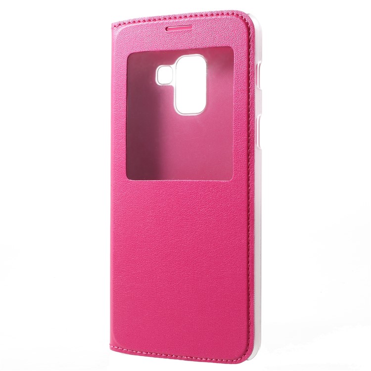 For Samsung Galaxy A8 (2018) View Window Leather Phone Cover - Rose-2
