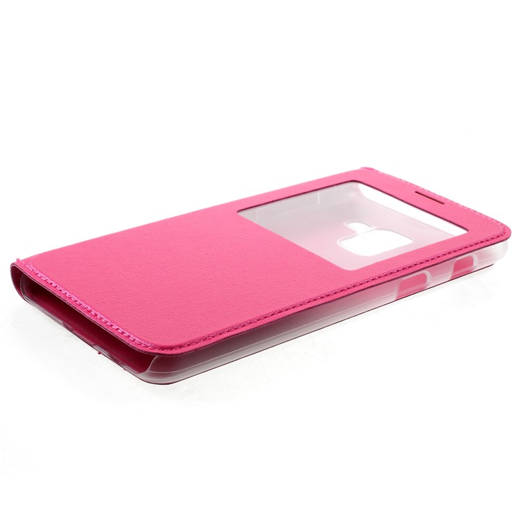 For Samsung Galaxy A8 (2018) View Window Leather Phone Cover - Rose-4