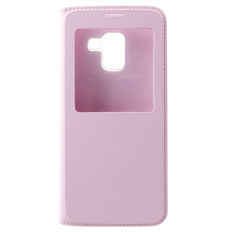 View Window Stand Leather Mobile Cover for Samsung Galaxy A8 (2018) - Pink-1