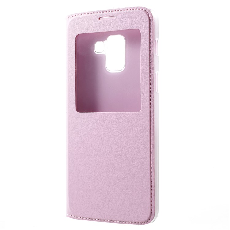 View Window Stand Leather Mobile Cover for Samsung Galaxy A8 (2018) - Pink-2