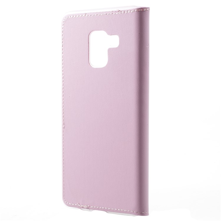 View Window Stand Leather Mobile Cover for Samsung Galaxy A8 (2018) - Pink-3