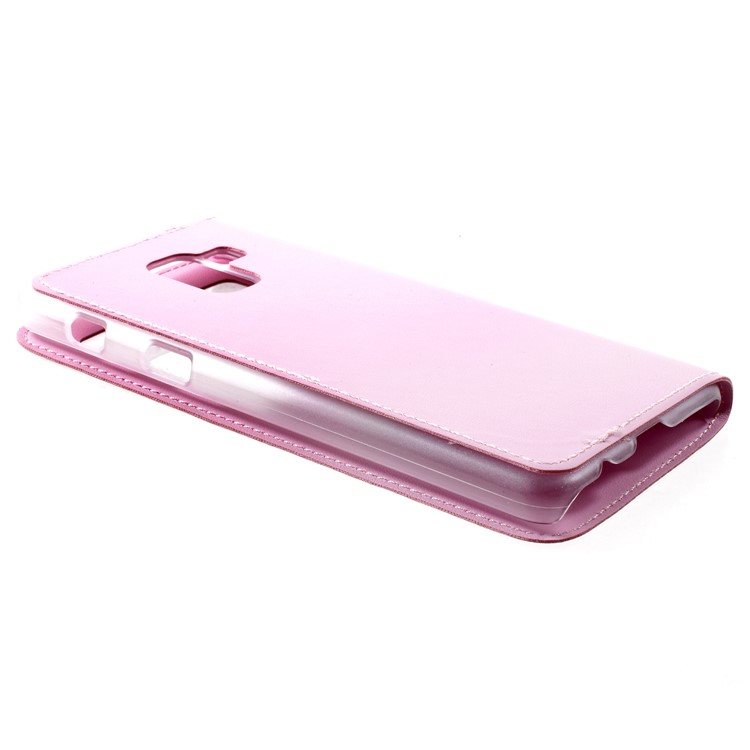 View Window Stand Leather Mobile Cover for Samsung Galaxy A8 (2018) - Pink-4