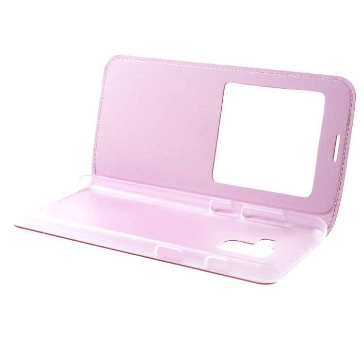 View Window Stand Leather Mobile Cover for Samsung Galaxy A8 (2018) - Pink-5