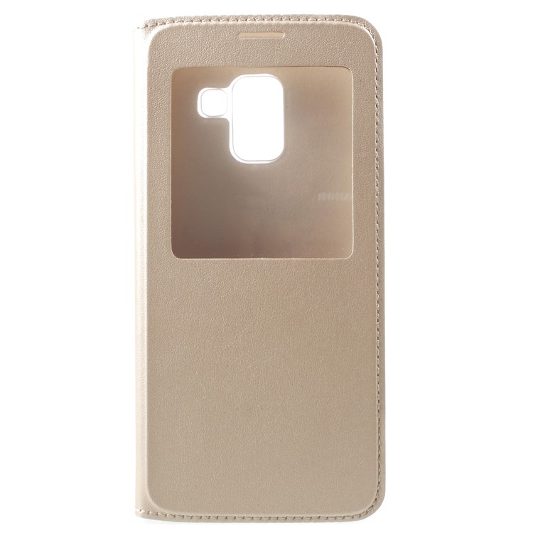 For Samsung Galaxy A8 (2018) View Window PU Leather Mobile Phone Case - Gold-1