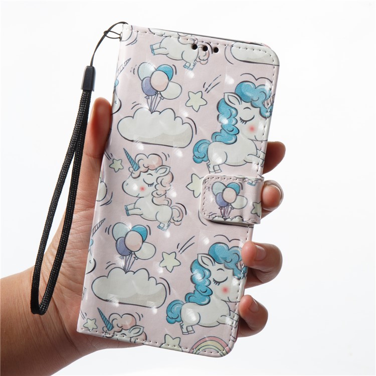 3D Pattern Printing Leather Wallet Stand Case for Samsung Galaxy A8 (2018) - Unicorn-3