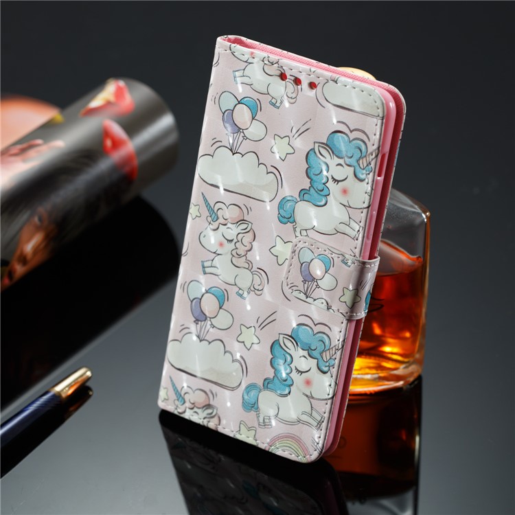 3D Pattern Printing Leather Wallet Stand Case for Samsung Galaxy A8 (2018) - Unicorn-5